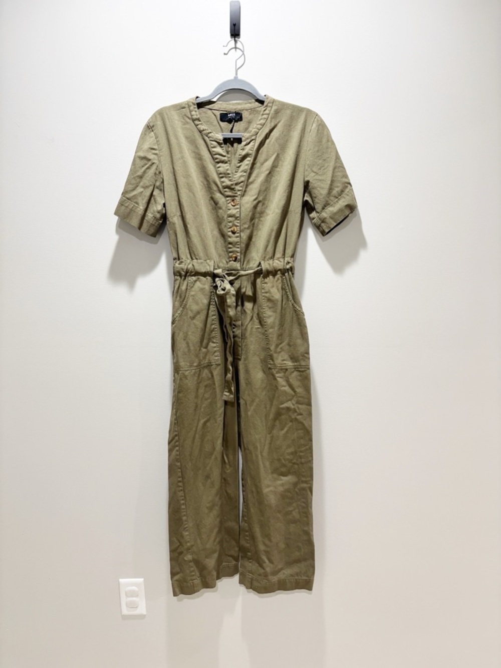 Able Olive Green Shirley Button-Front Utility Jumpsuit Size M Chic Minimalist